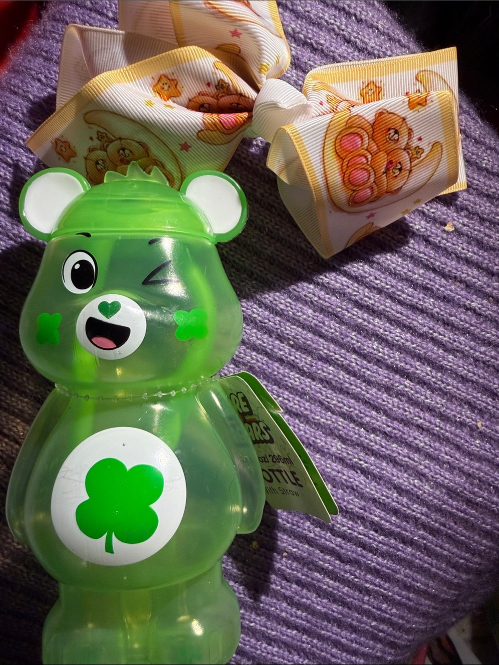 Care Bears Green Shamrock Bear Sippy Bottle wit Bear Bow